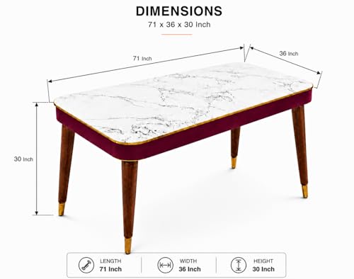 Image of WOODEN SPACE 6-Seater Wooden Dining Table Set | Nano Composite Marble Top | Solid Wood Base | Modern Dining Room Furniture with 6 Chairs (Maroon Frontline)