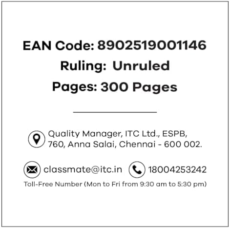 Classmate 2100114 Soft Cover 6 Subject Spiral Binding Notebook, Unruled, 300 Pages