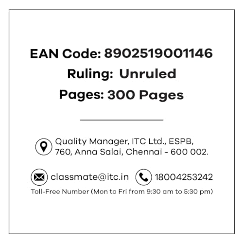 Classmate Pulse 6 Subject Notebook - Unruled, 300 Pages, Spiral Binding, 240mm*180mm