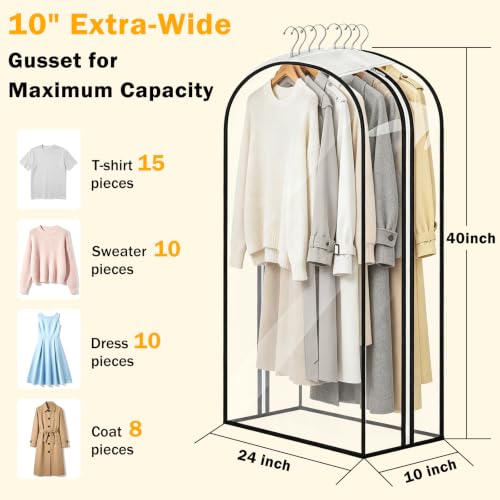 5 Pack Clear Garment Bags for Hanging Clothes 10'' Gusseted - image 3