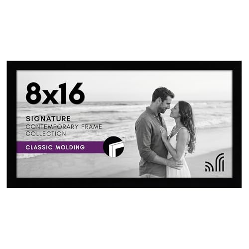 Americanflat 8x16 Picture Frame with Shatter-Resistant Glass - Signature Collection - Gallery-Style Frames Made of Engineered Wood - Photo Frame for Tabletop and Wall Display - Black