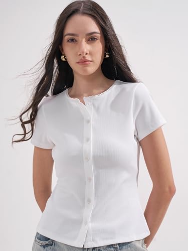 Image of Tokyo Talkies Women Pure Cotton Tops for Woman|Regular Fit Slim fit Crop Tops for Women Western|Top Tshirt for Women Stylish Western|Suitable for Casual and Workwear
