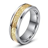 Celtic Dragon Ring Titanium Carbide Men's Wedding Band Jewelry Rings with Gift Box,Gold 6mm,8