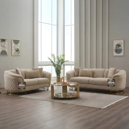 Image of Royal Carved Wooden Sofa Set | 3+1+1 Seater | Antique with Button Tufted Velvet Upholstery | Victorian Style Living Room Furniture Tufted Sofa Set Grey 3-Piece (Design 16)