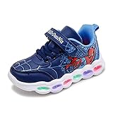 Kinder Spiderman LED Schuhe Jungen Cross Training Sportschuhe Kleinkind Flash Schuhe blinken Schuhe wasserdichte Ledersportschuhe (Color : Blau, Size : 27 EU)