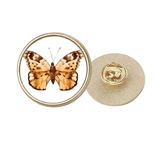 Broche ronde en métal doré ornement ailes brunes taille M accessoire mode femme