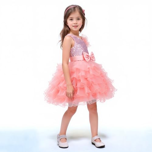 Lamgool Girls Formal Dress Toddler Pageant Rainbow Princess Ruffle Flower Elegant Tutu Sequin Ball Gown for Baby Girls Spring2