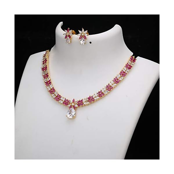 Sasitrends American Diamond AD/CZ Zircon Fashion Jewellery Set Necklace with Earrings for Women - Image 4