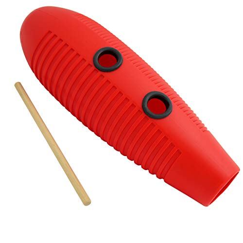 Tiger Guiro en plastique rouge avec grattoir ergonomique pour un rythme net et précis