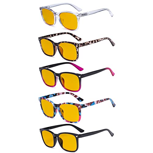 Eyekepper 5 Pack Square Nerd Blue Light Blocking Readers for Women Computer Reading Glasses Amber Tinted +2.00