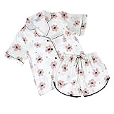 Bella Sleep + Spa Pajamas for Women Loungewear 2-Piece Short Sleeve, Floral, Medium