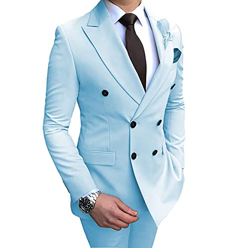 Genericc Men's Black Double Breasted Suit 2 Pieces Slim Fit Prom Tuxedos Peak Lapel Blazer For Wedding Groom Formal Business Suits(Size 38) #TOP6