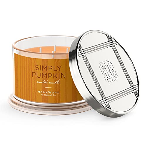 Premium Scented 4-Wick Candle, Simply Pumpkin, Homeworx By Slatkin & Co - 18 Oz - Long-Lasting Jar Candle, 30-55 Hours Burn Time - Heirloom Pumpkin, Nutmeg, Pumpkin Spice, Vanilla & Brown Sugar #TOP16