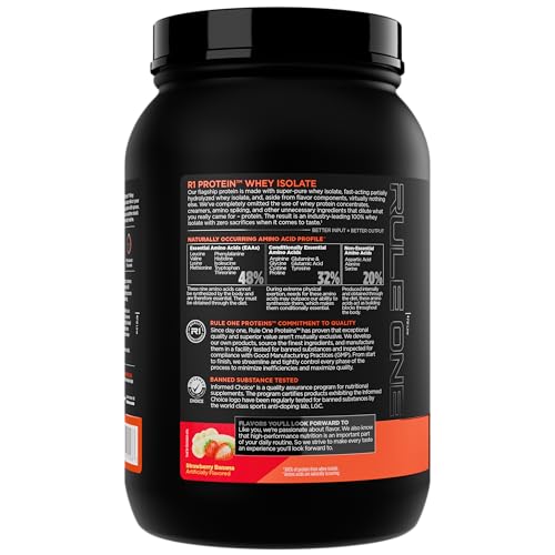 Image of Rule 1 Proteins R1 Protein Whey Isolate - with 25g Protein & 6g BCAA Exclusively from Isolated & Hydrolyzed Sources for Workout Recovery (2 Pounds, Strawberry Banana)