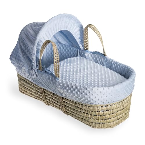 Clair de Lune Dimple Palm Moses Basket With Bedding Blue 75 x 28 cm