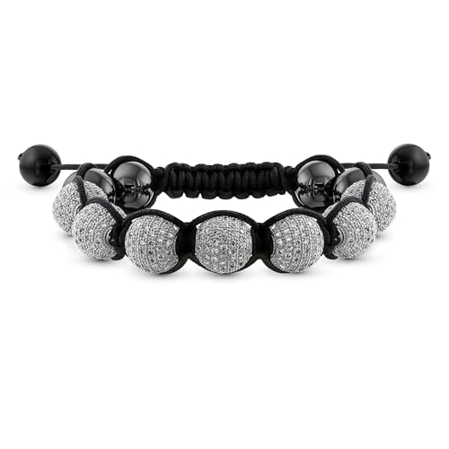 Bling Jewelry Blanc Clair Pave Cristal Shamballa Inspiré Bracelet Pour Femmes Pour Hommes Hématite Boule Cordon Noir Chaîne Réglable
