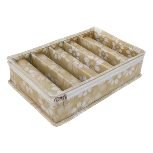 Image of PVC 5-Rod Floral Bangle Organizer Box for Women, Beige | Jewellery Bangle Storage Case for Chudi, Kada & Accessories, Bangle Holder Pouch, Pack of 1