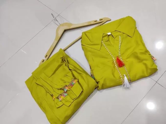 Image of Women's Rayon Solid Kurti with Sharara Set | Round Neck Ethnic Kurta with 3 /4 Sleeves | Stylish Festive & Outfit for Women & Girls