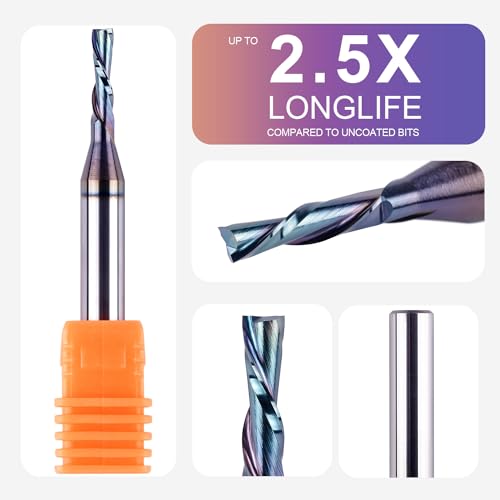 Image of SpeTool 1 /8 Inch Downcut CNC Router Bits 1 /4 Inch Shank with Extra Long Life Coating, Carbide Spiral Down Cut End Mill Slot Cutting Router Bit for Woodworking