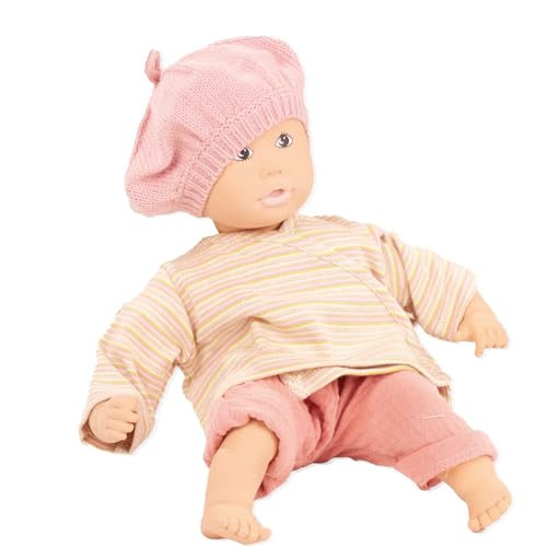 Götz 2333015 Baby Pure Cosy Lina Strawberry – 33 cm große Babypuppe aus Natur – Kautschuk ohne Haare, Blaue Augen – vegan und ökologisch ab 18 Monaten Monaten