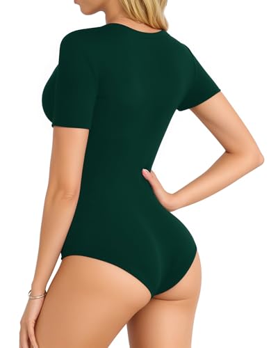 Image of MANGOPOP Women's Scoop Neck Long Sleeve Stretchy Basic Bodysuit Jumpsuits