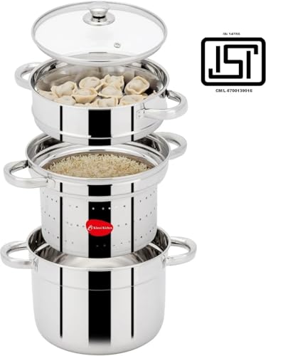 Image of KLASSI KICHEN Stainless Steel Idli Maker 1.5 Litre with Glass Lid & Pipe Handle | 4 Plates 16 Idlis Steamer | Gas Stove & Induction Compatible | Idli Cooker Steamer Pot | South Indian Idli Stand Maker