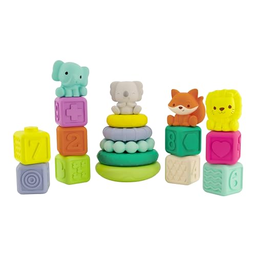 Infantino - Set di Giochi Impilabili - Anelli e Cubi da Impilare - Giochi Sensoriali e Educativi - Giochi per Bambini da Mescolare e Abbinare - Multicolore - Regalo Neonato dai 6 mesi ai 4 anni.