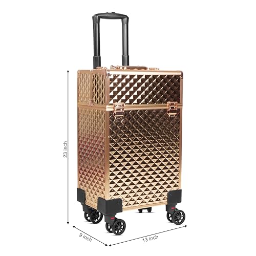 Image of SHAMAX Professional Rolling Makeup Case, Cosmetic Organizer Trolley, MUA & Salon Artist Storage Vanity Locks - Trolley for Hairdressers, Salons, Beauty Lovers - 360 Universal Wheels (3599 Rosegold)