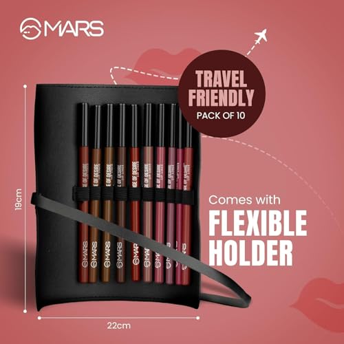 Image of Matte Lip Liner with Holder Set of 10 | One Swipe Smooth Application | Long Lasting & Travel Friendly Lip Pencil | Multicolor | Set-B (1.4g x 10)-MRS
