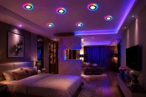 Image of OLIPS 9W (6+3) LED Ceiling Panel Down Light | Dual Color Change by On /Off Switch | Fan Box POP Decorative LED | White Center & Color Ring Design (Multicolor) (1)