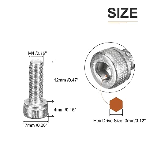 DTGN M4x12mm Socket Head Cap Screws Bolts, 100Pcs 304 Stainless Steel 18-8, Metric Machine Hex Socket Screw, Hex Drive - Image 2