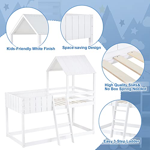 LTGB Wooden Cabin Beds, Treehouse Canopy, 3 FT Single Loft Bed with Ladder and Guard Rail, Mid-Sleeper Bunk Beds Shaped with Space-Saving Design(White-90 * 190 cm)【UK Fast Shippment】 6 LTGB Wooden Cabin Beds, Treehouse Canopy, 3 FT Single Loft Bed with Ladder and Guard Rail, Mid-Sleeper Bunk Beds Shaped with Space-Saving Design(White-90 * 190 cm)【UK Fast Shippment】 - Image 6
