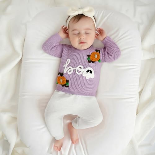 Baby Girl Halloween Outfit Toddler Knit Sweater Long Sleeve Pumpkin Ghost Embroidery Pullover Kid Warm Tops2