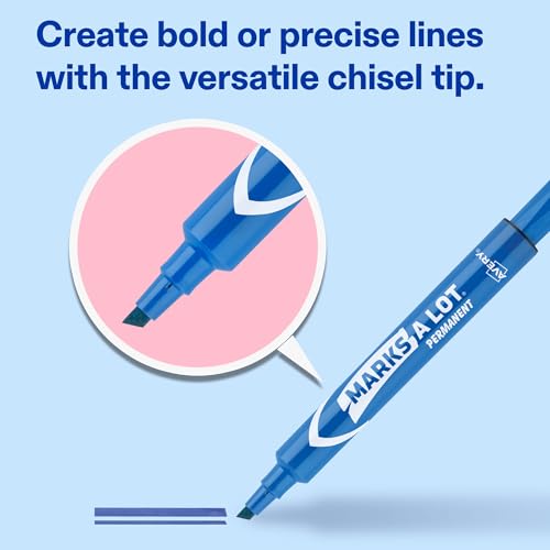 Image of Avery Marks A Lot Permanent Markers, Large Desk-Style Size, Chisel Tip, Value Pack, 36 Blue Markers Total, Ideal for Signs, Posters, Labeling, and More (98242)