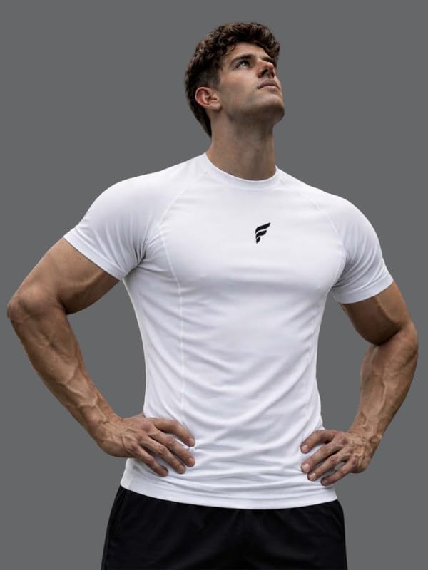 Friskers Mens Compression Round Neck Gym Tshirt White 2