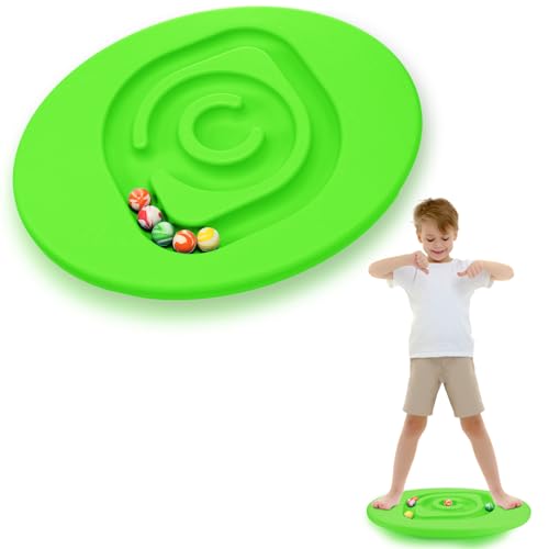 Seenelling Kids Maze Balance Board Plastic Wobble Rocker Balance Board with Mini Balls Load 170lb for Balancing Exercise Equipment Game Boys Girls Physical Therapy 18.5 x 14.57 Inch(Green,Round)