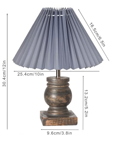 Image of Homesake Small Table Lamp for Bedroom Living Room Simple Retro Grey Distress Wood Grain Farmhouse Bedside Lamps Suitable for Nightstand, Desk Light, Gift, Trophy, (Grey Pleated Shade)