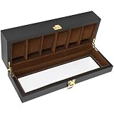 KJAOYU Pudełko na zegarki, etui na zegarki dla mężczyzn i kobiet, stylowe drewniane pudełko do przechowywania zegarków z 6 przegródkami premium na męskie zegarki, idealne dla kolekcjonerów