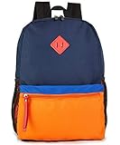 HawLander Little Kids Backpack for Boys Toddler School Bag Fits 3 to 6 years old, 15 inch, Navy Orange