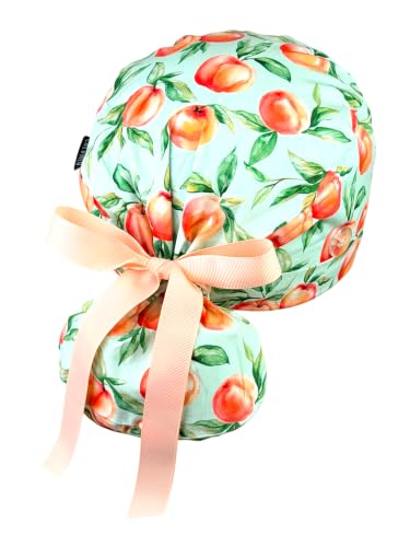 Image of Scrub Cap for Women and Men, Ponytail Scrub Caps, Working Hat, Head Cover with Ribbon Ties and Buttons, Long Hair