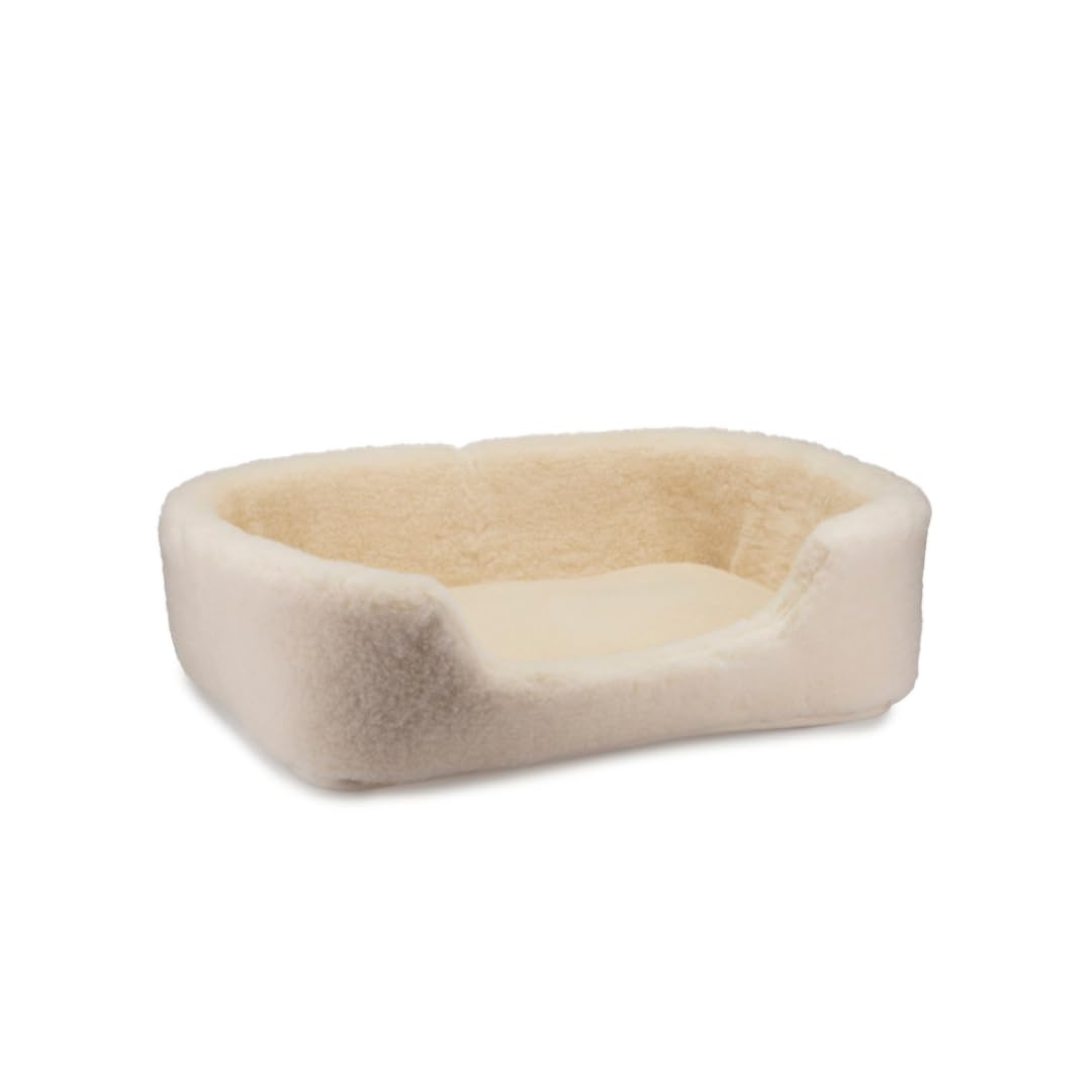 Cama para Perros de Lana de Oveja - Cama para Perros Pequeños y Medianos - 40x60cm - Cojín para Perros en Tejido Natural Transpirable - con Cojín Interior Extraíble - Natural