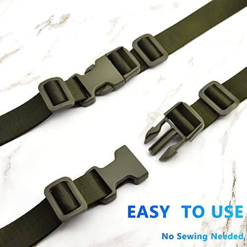 Melordy 1 Inch Buckles Straps Set With 10 Yards Nylon Webbing Strap,10 Pcs Quick Side Release Plastic Buckle, 20 Pcs Tri-Glide Slide Clip For Luggage Strap, Backpack Replacement (Army Green) #TOP3
