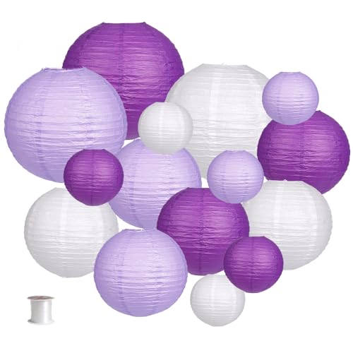 Image of Paper Lanterns Decorative, Party Supplies for Bachelorette Engagement Unicorn Birthday Party Decorations Purple /Lavender /White 15pcs