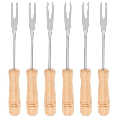 VICASKY 6 pezzi Forchette da Fonduta in Acciaio con Manico in Legno Ergonomico Forchettine Multifunzione per Mescolare Cioccolato Formaggio Frutta Gelato e Mini Mais Leggere e Facili da