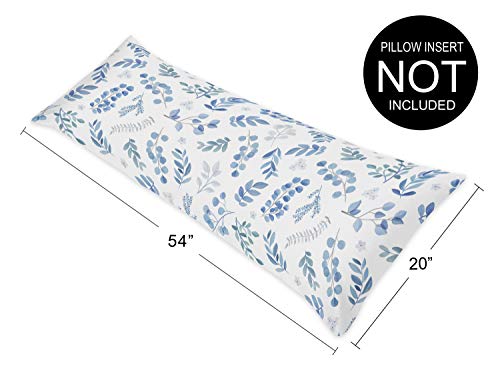 Image of Sweet Jojo Designs Floral Leaf Body Pillow Case Cover (Pillow Not Included) - Blue Grey and White Boho Watercolor Botanical Flower Woodland Tropical Garden