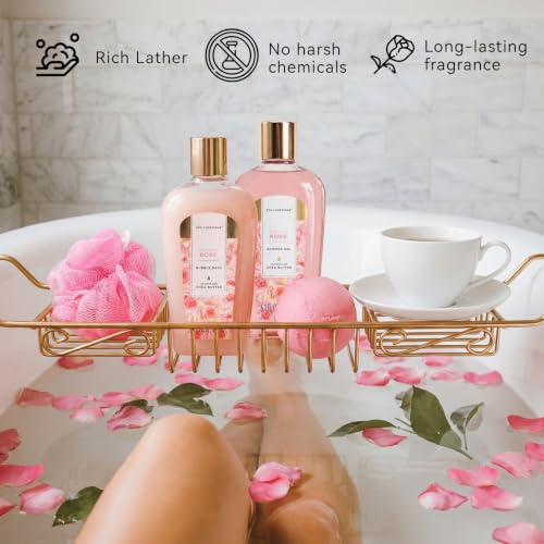 Image of Spa Luxetique Rose 10pc Gift Baskets for Women Spa Gift Set
