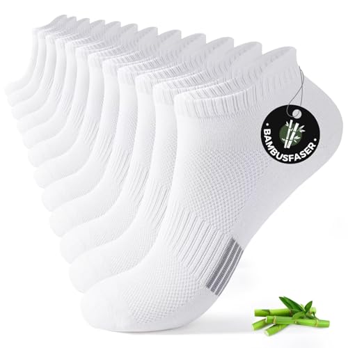 FALARY 6 Paar Bambus Sneaker Socken Damen Herren Kurz Sportsocken Atmungsaktive Antibakterielle Laufsocken Unisex Socks Weiß 43-46