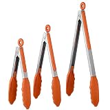U-Taste 17/22/30 cm Pinzas Cocina Silicona, con Puntas de Silicona de Alta Resistencia al Calor de 315 ℃, Mango de Acero Inoxidable 18/8, para Ensalada, Barbacoa, Freír, Juego de 3 (Naranja)