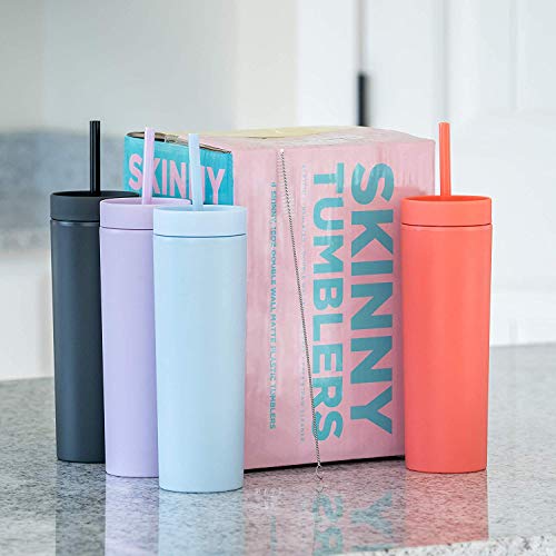 Strata Cups Skinny Tumblers (4 Pack) 16Oz Matte Pastel Colored Acrylic Tumblers With Lids And Straws | Double Wall Plastic Tumbler With Lid And Straw Bulk Cold Reusable Cup #TOP7