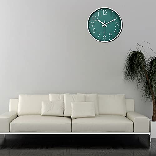 Image of jomparis 12 Inch Silent Non-Ticking Battery Operated Round Wall Clock Easy to Read Peacock Color Wall Clocks